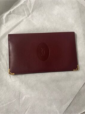 Cartier Burgundy Leather Continental Wallet with Gold Corner Detailing